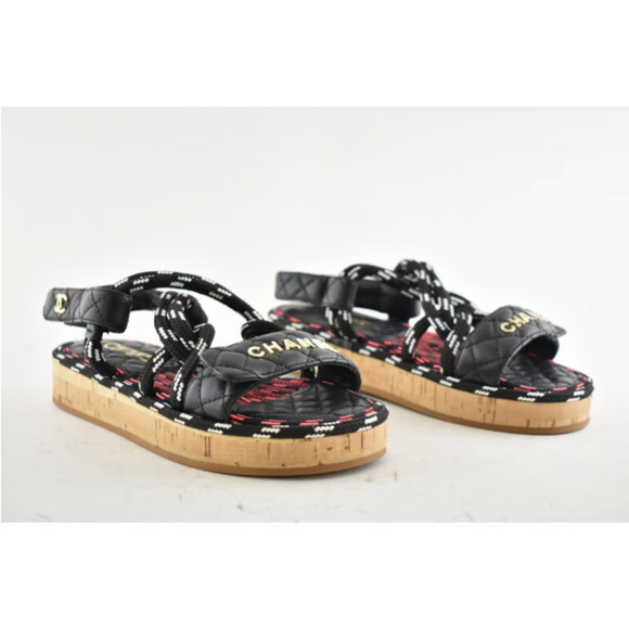 Chanel 20S White Black Cord Rope Quilted CC Logo Mule Slide Strap Sandal Flat 36 - Picture 12 of 12